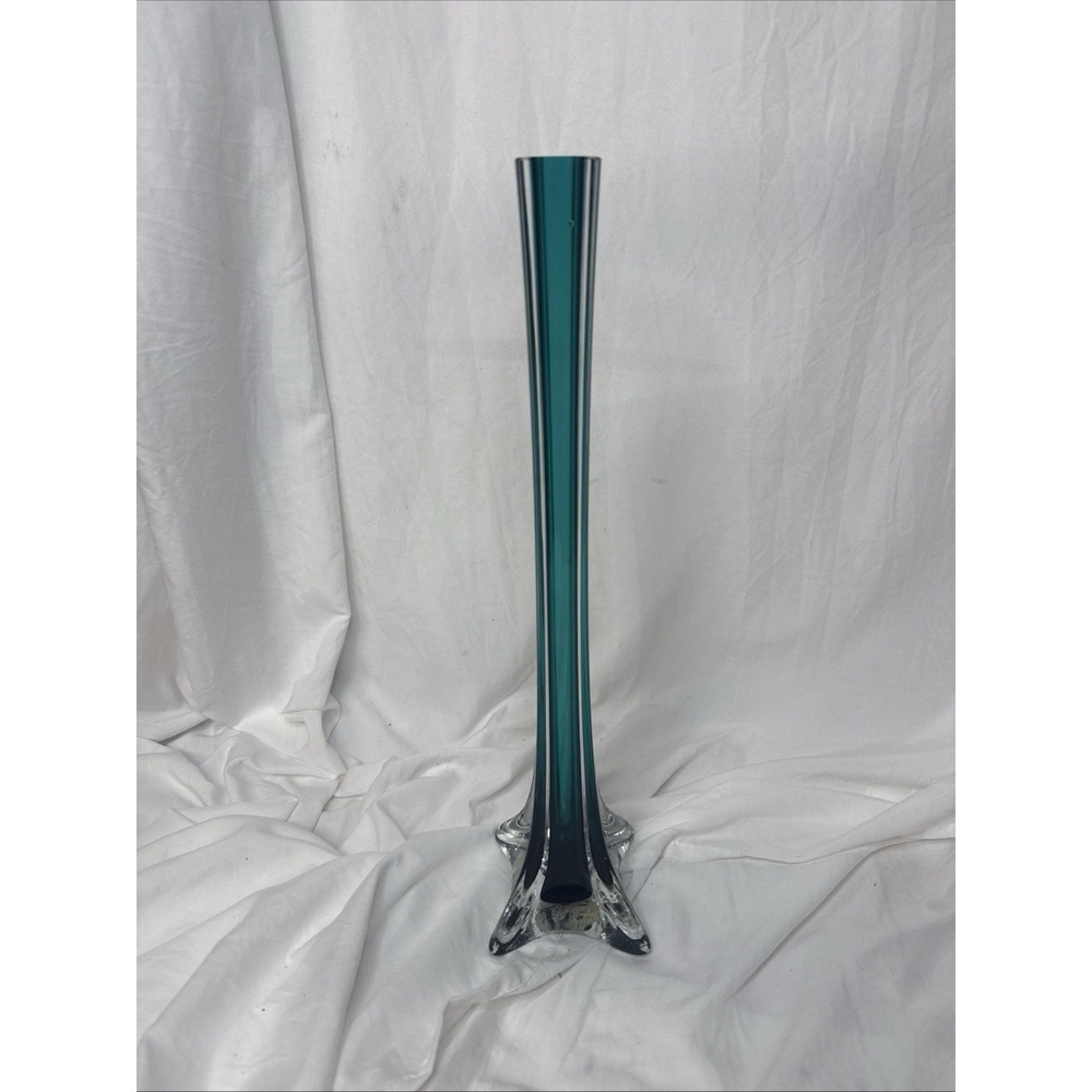 Vintage MCM Teal Sommerso Bud Table Floor Eiffel Tower Vase 16" Albert Price